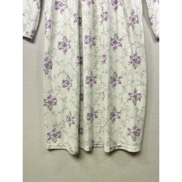 Miss Elaine Womens Nightgown Floral Print White Purple L Long‎ Sleeve - Picture 5 of 9